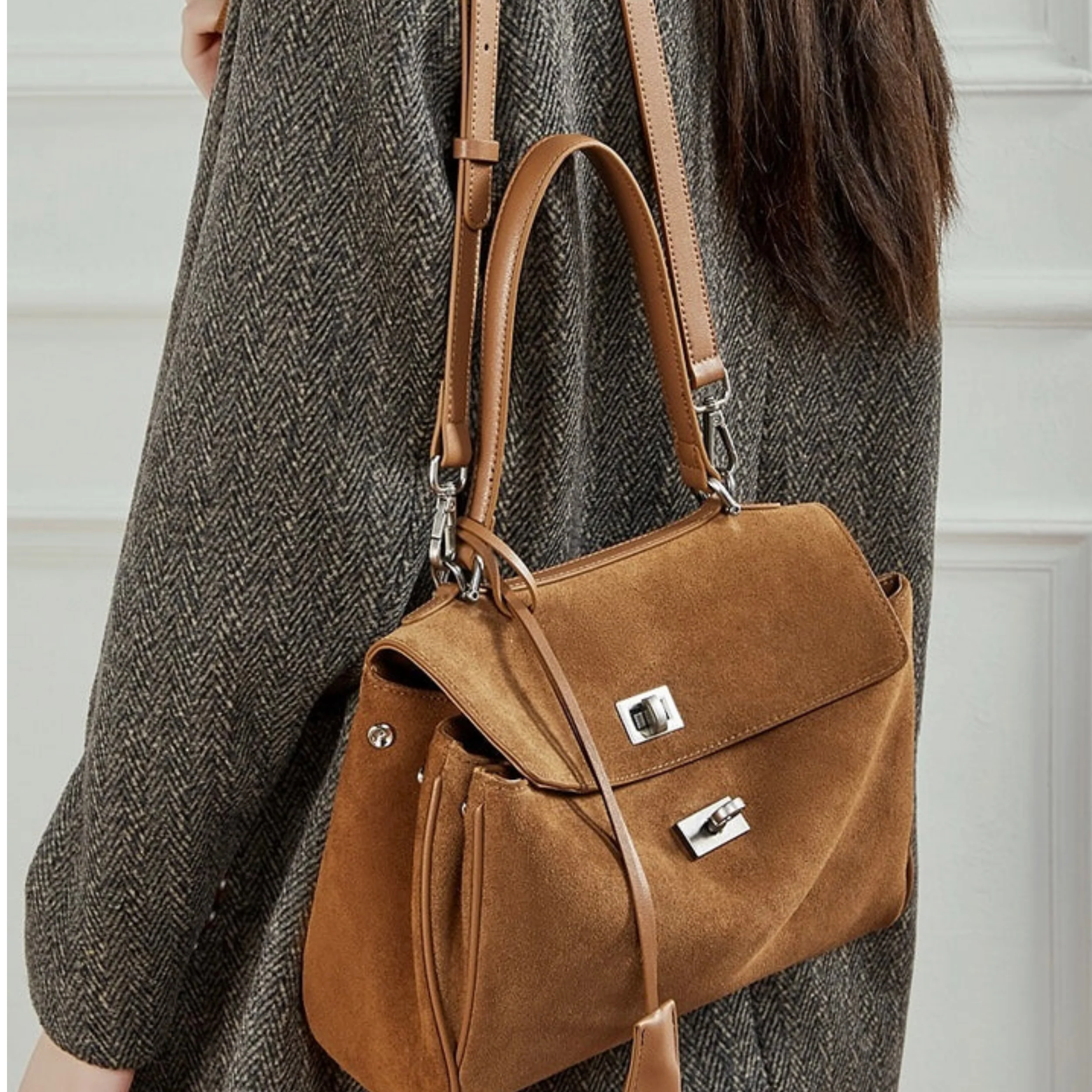 Sylvae Soft Suede Genuine Leather Top-Handle Bag - Image 5