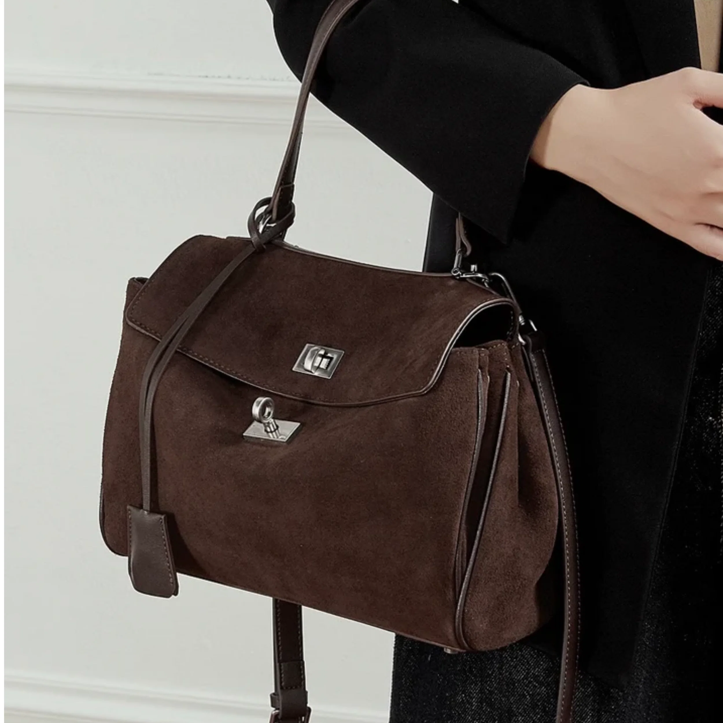 Sylvae Soft Suede Genuine Leather Top-Handle Bag - Image 6