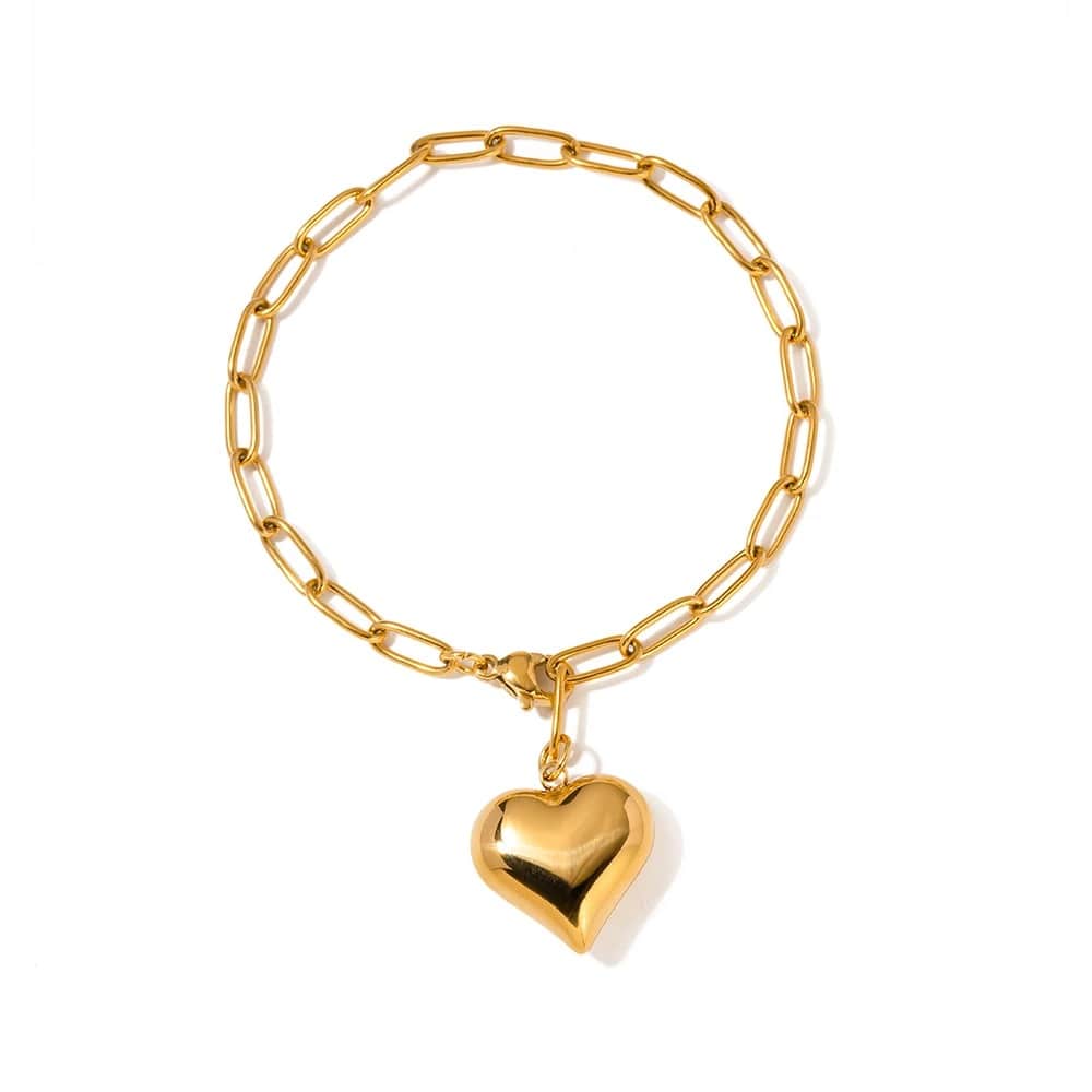 Chunky Heart Pendant Gold Chain Bracelet - Image 2