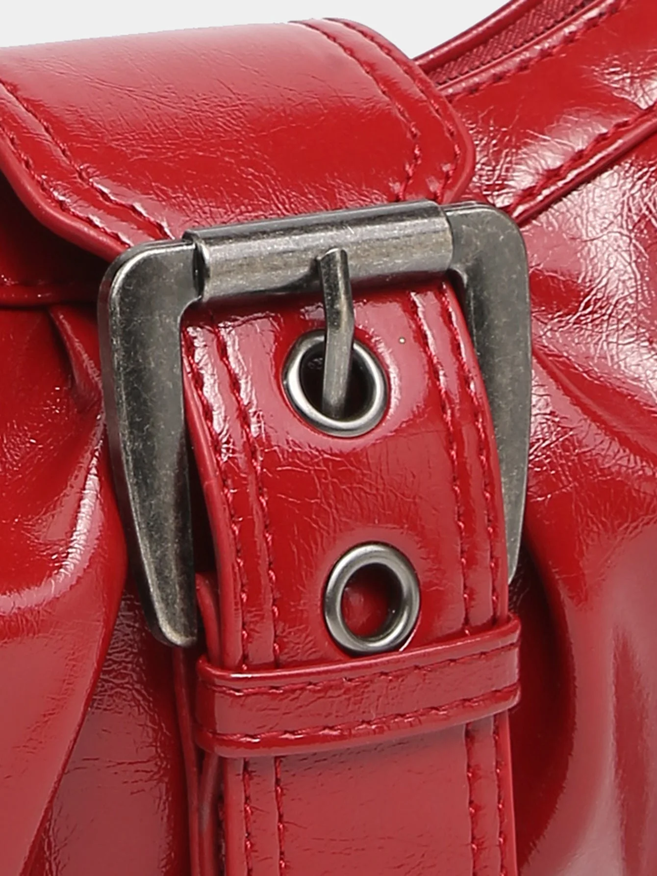 Urban Muse Distressed Faux Leather Buckle Hobo Bag - Image 10