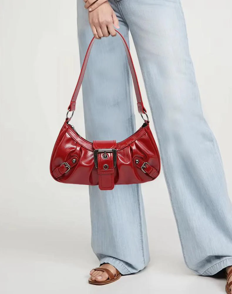 Urban Muse Distressed Faux Leather Buckle Hobo Bag - Image 12