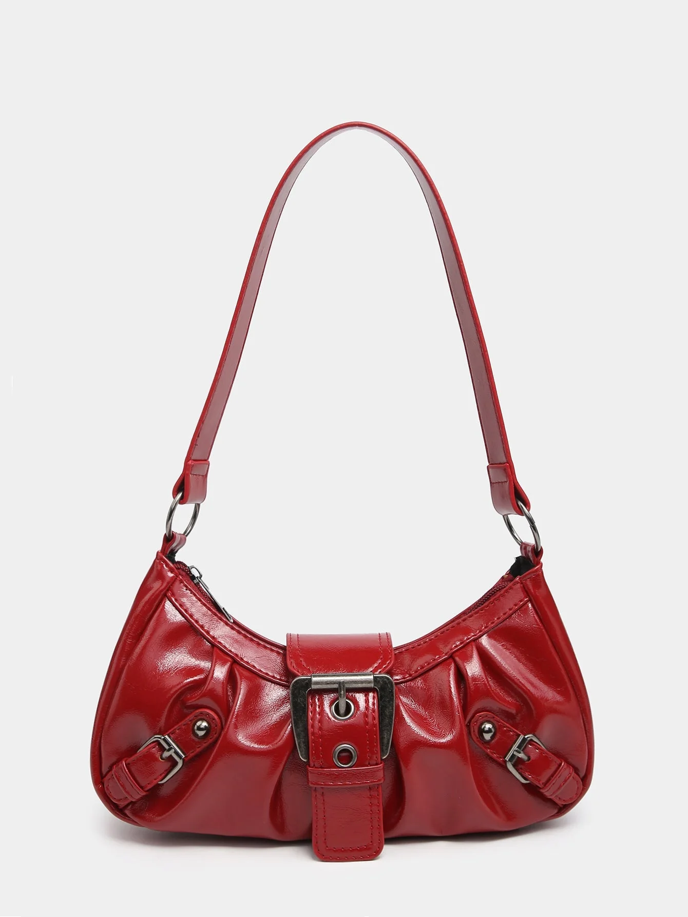 Urban Muse Distressed Faux Leather Buckle Hobo Bag - Image 2
