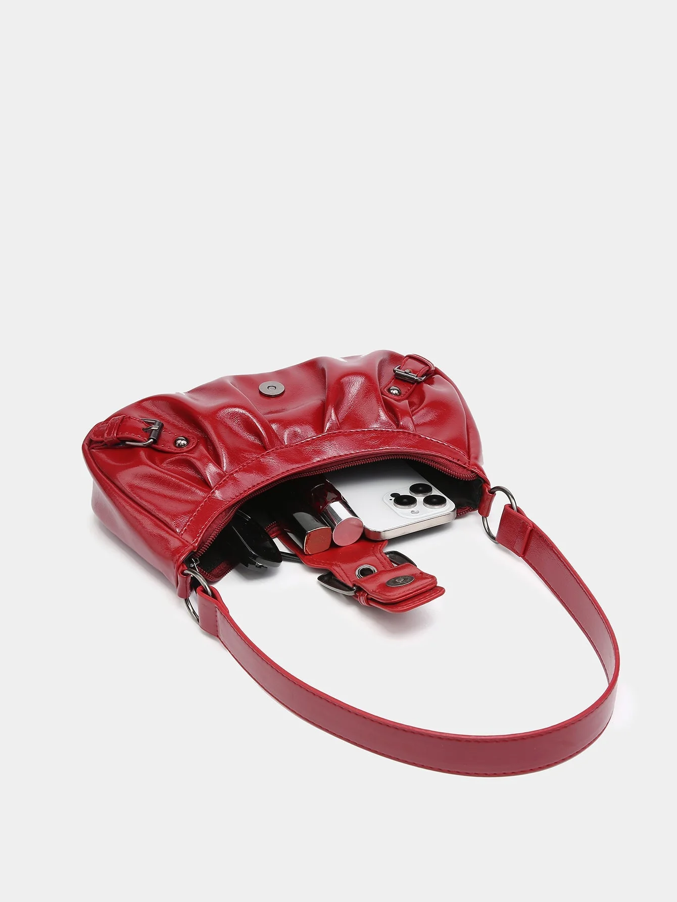 Urban Muse Distressed Faux Leather Buckle Hobo Bag - Image 3
