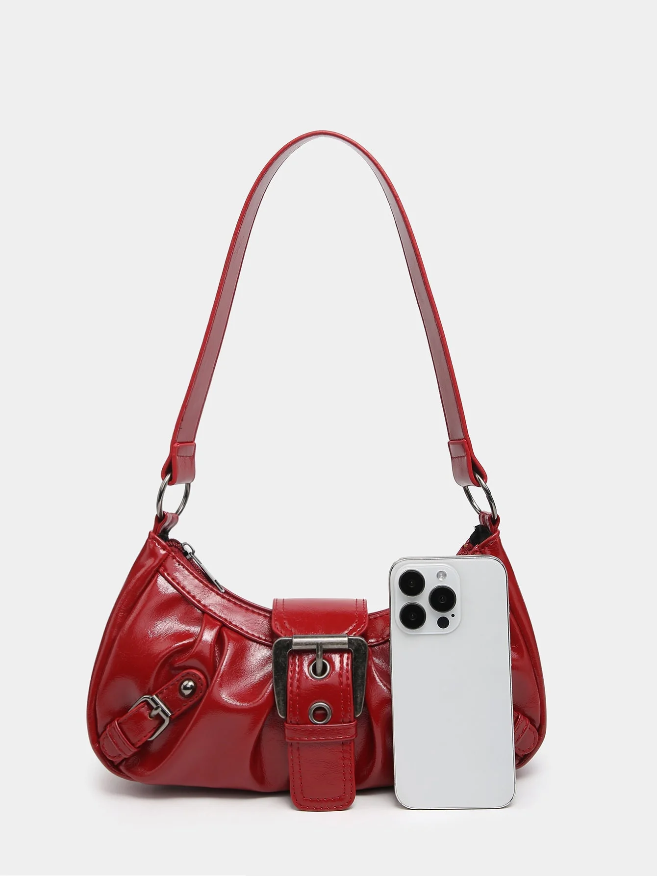 Urban Muse Distressed Faux Leather Buckle Hobo Bag - Image 7