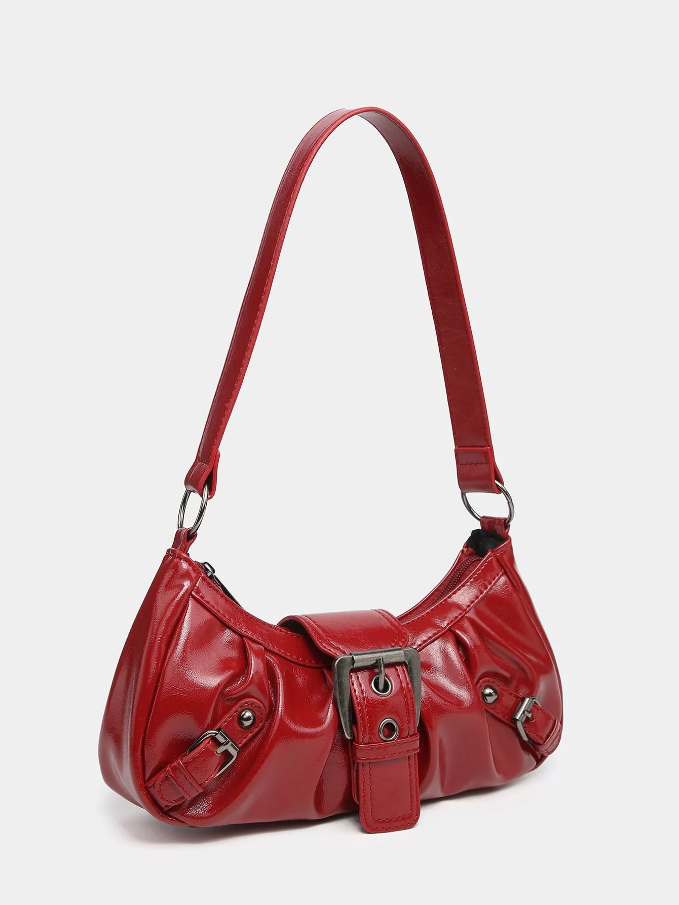 Urban Muse Distressed Faux Leather Buckle Hobo Bag - Image 8