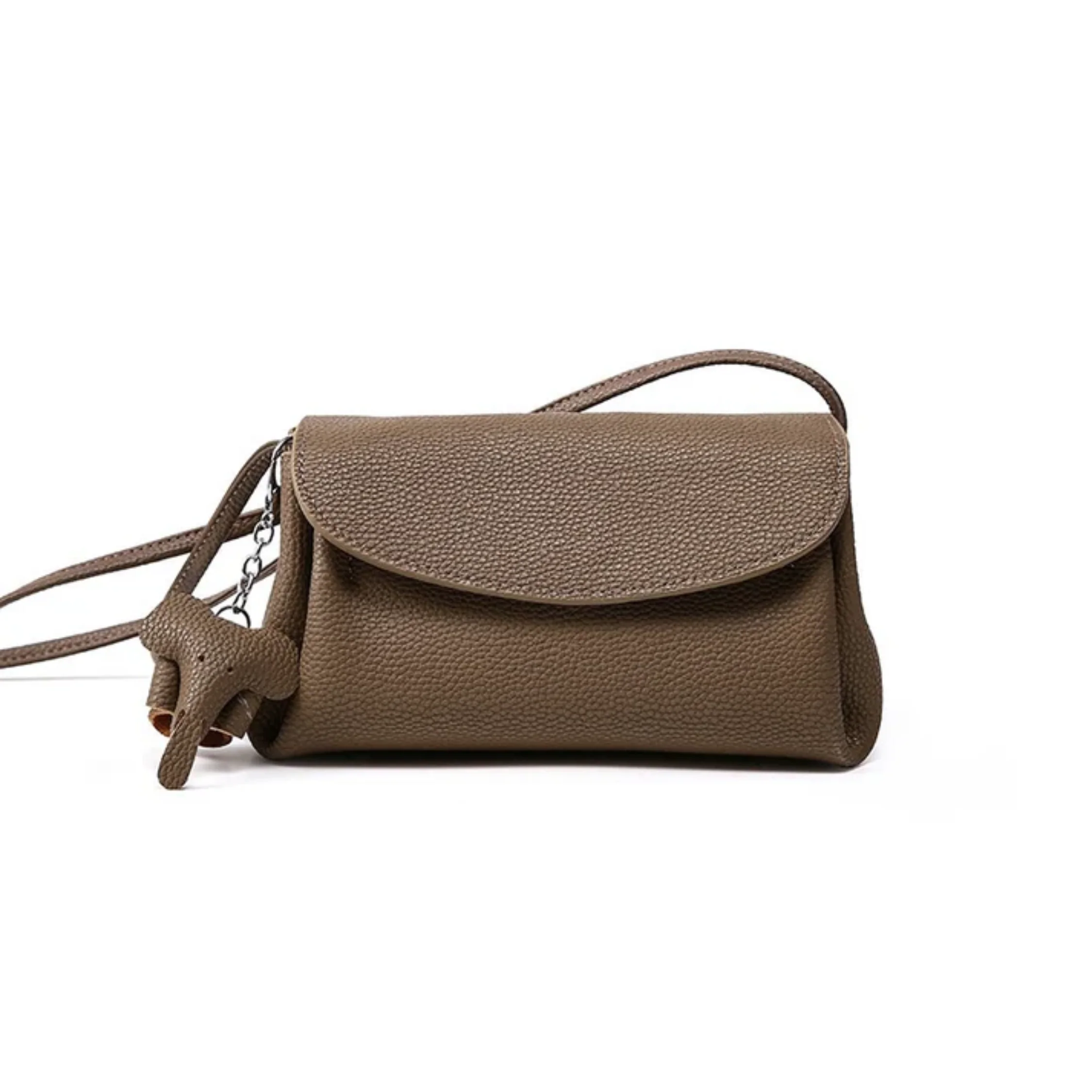 Vaelisse Genuine Leather Crossbody Bag with Mini Elephant Pendant