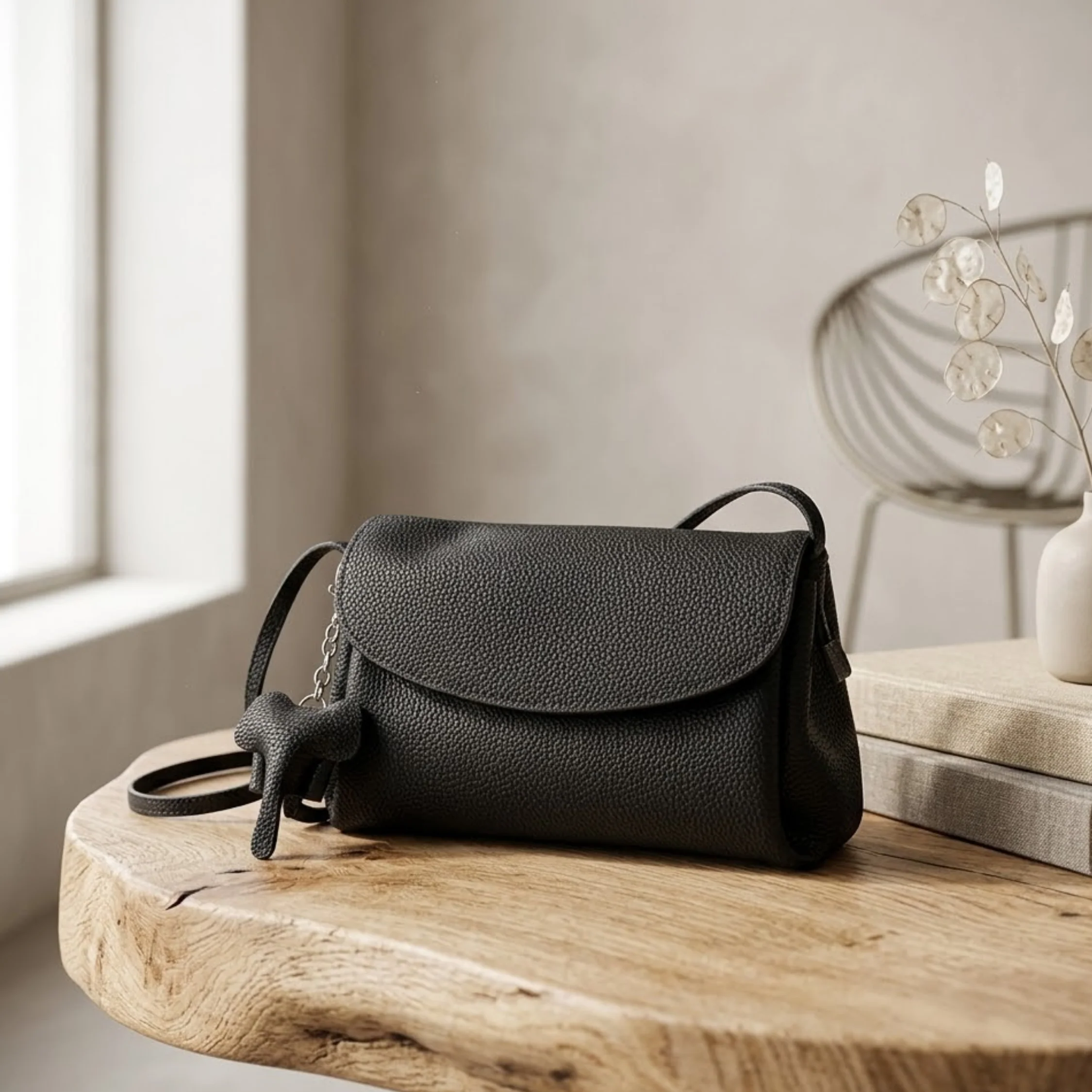 Vaelisse Genuine Leather Crossbody Bag with Mini Elephant Pendant - Image 5