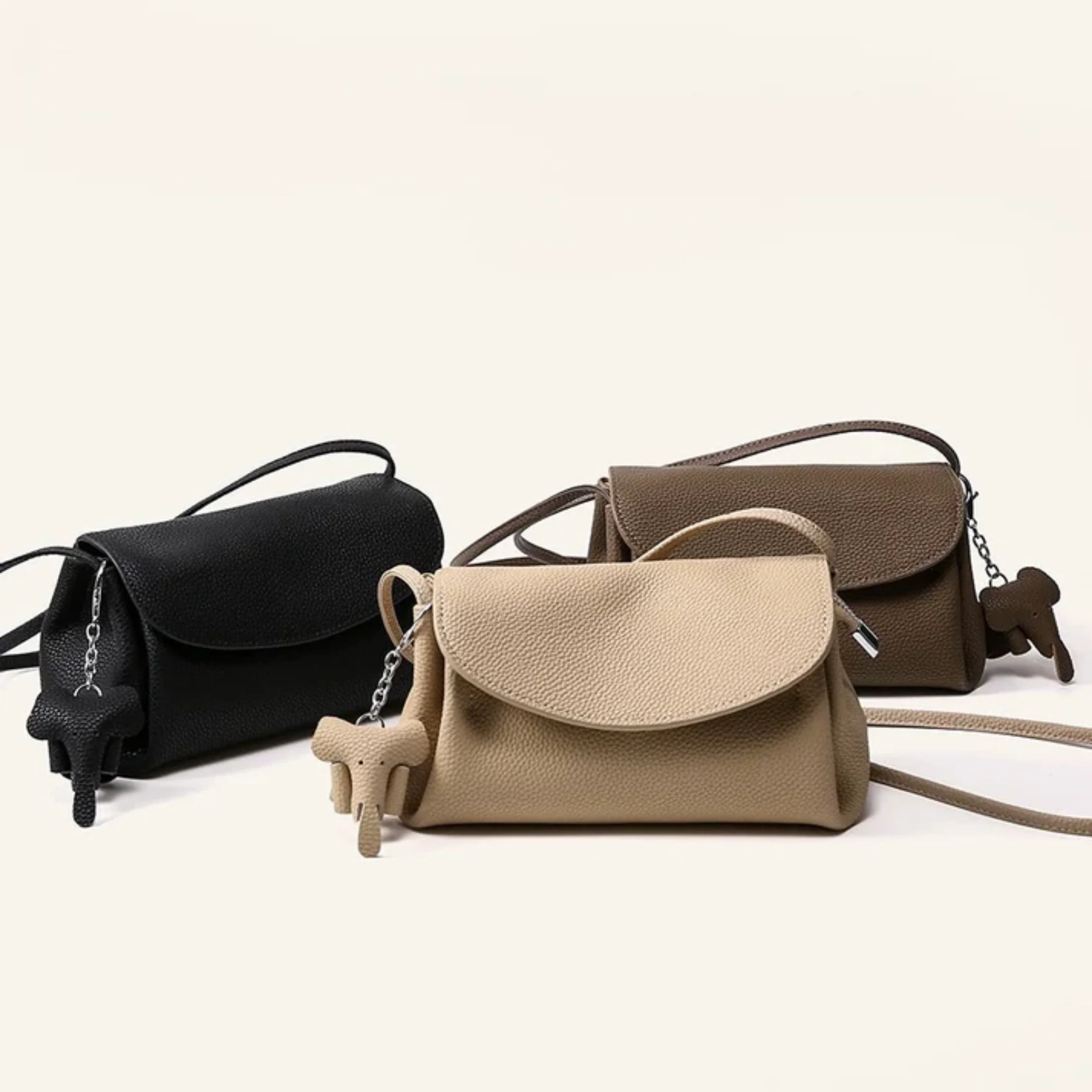Vaelisse Genuine Leather Crossbody Bag with Mini Elephant Pendant - Image 6