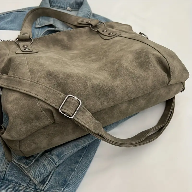 Velvet Voyage Vintage Vegan Suede-Style Crossbody Tote - Image 11