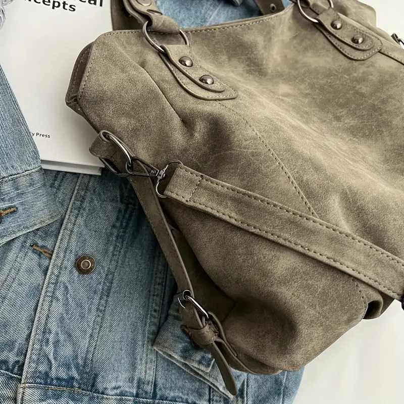Velvet Voyage Vintage Vegan Suede-Style Crossbody Tote - Image 12