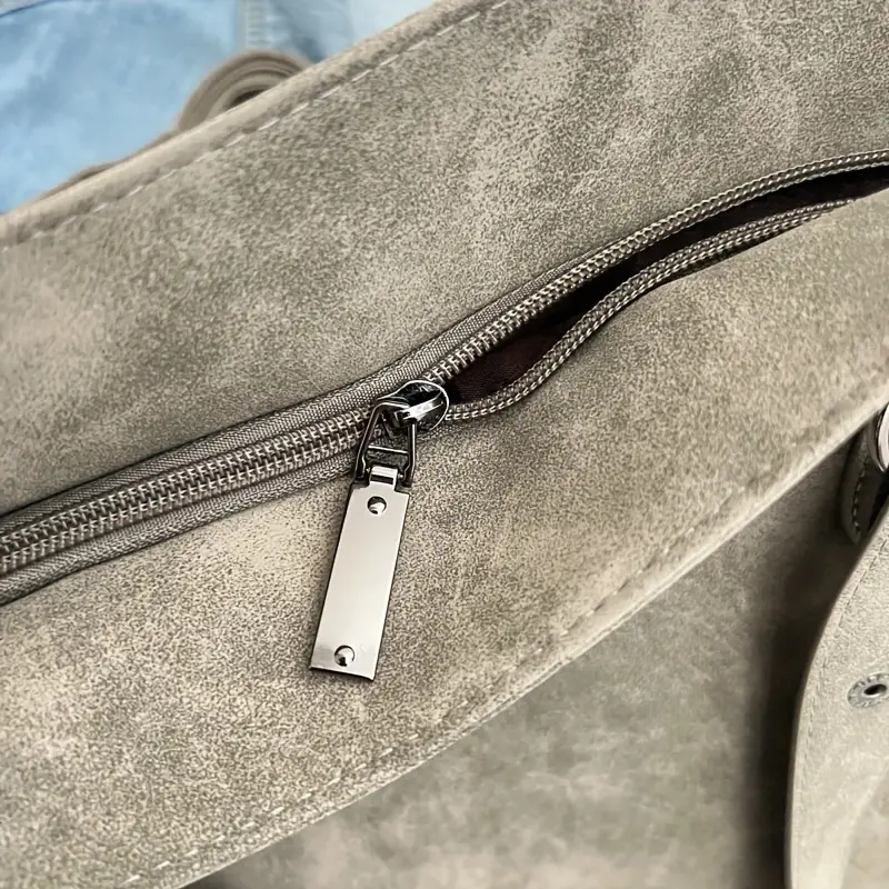 Velvet Voyage Vintage Vegan Suede-Style Crossbody Tote - Image 13