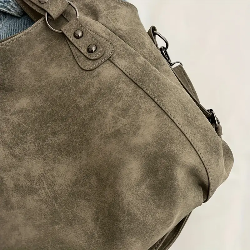 Velvet Voyage Vintage Vegan Suede-Style Crossbody Tote - Image 14