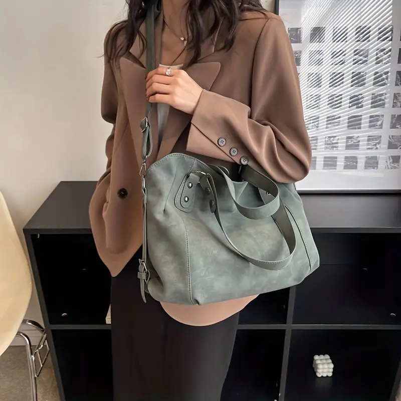 Velvet Voyage Vintage Vegan Suede-Style Crossbody Tote - Image 18