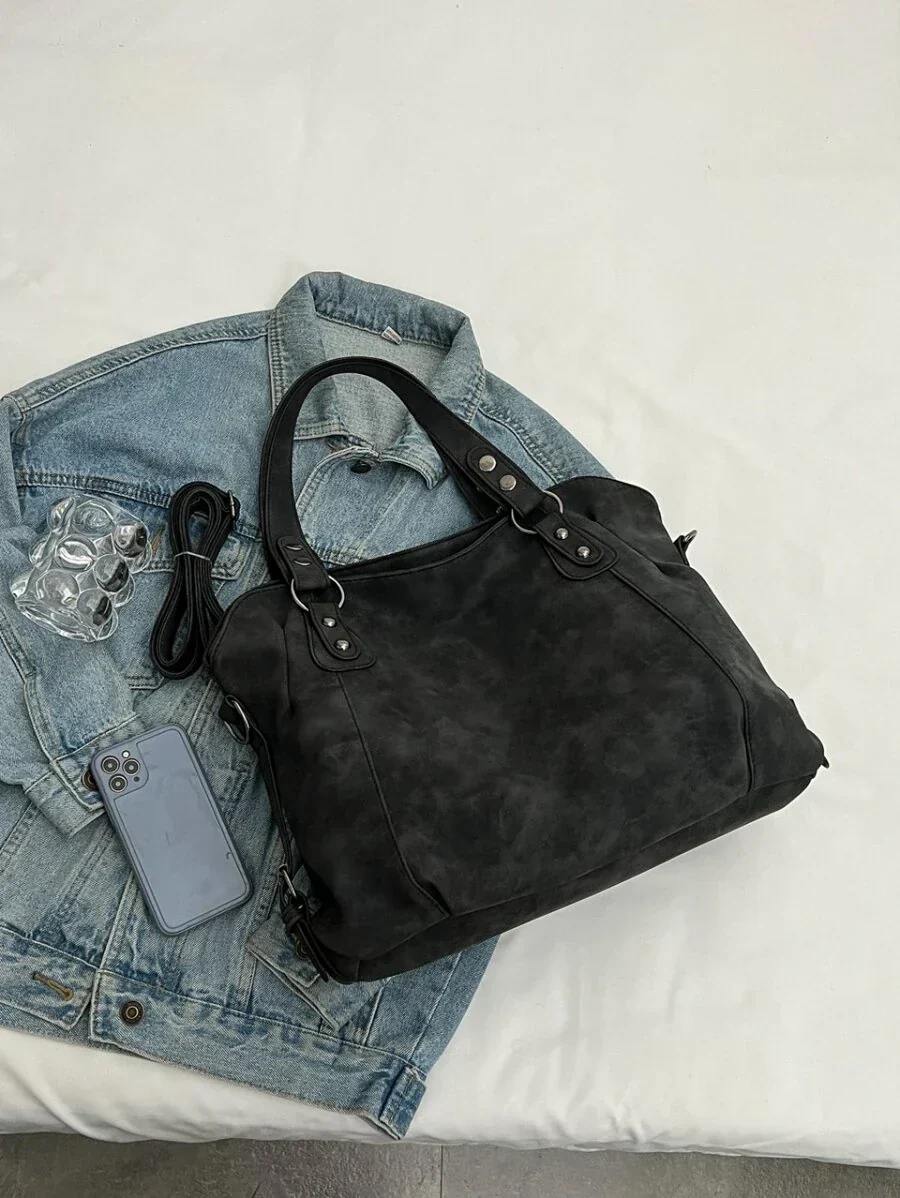 Velvet Voyage Vintage Vegan Suede-Style Crossbody Tote - Image 5