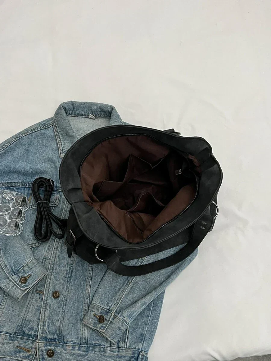 Velvet Voyage Vintage Vegan Suede-Style Crossbody Tote - Image 6