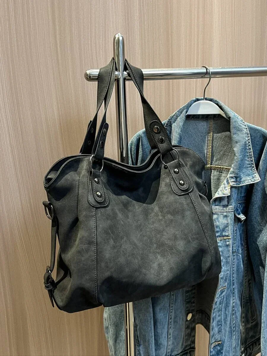 Velvet Voyage Vintage Vegan Suede-Style Crossbody Tote - Image 7
