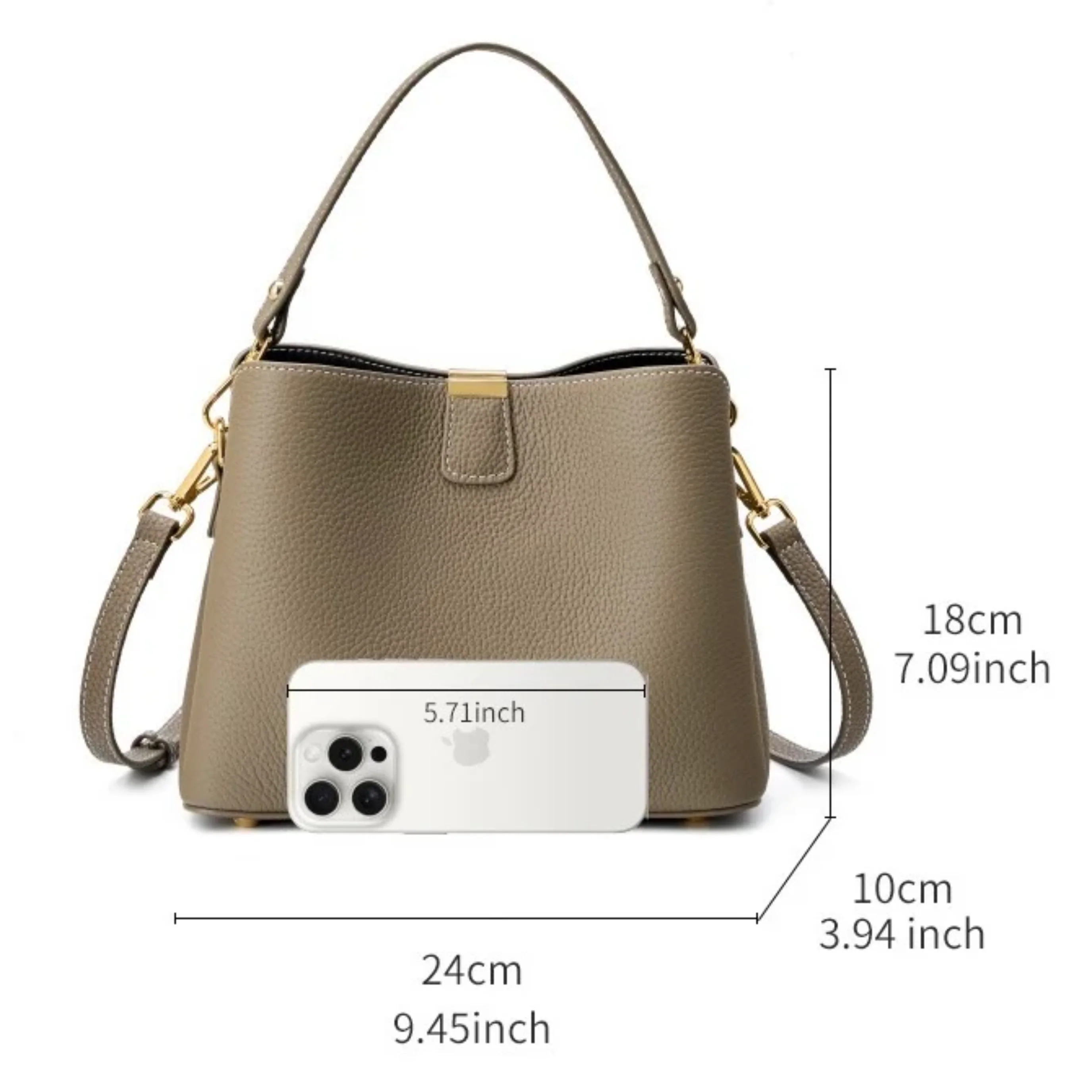 Verona Genuine Leather Bucket Handbag - Image 11
