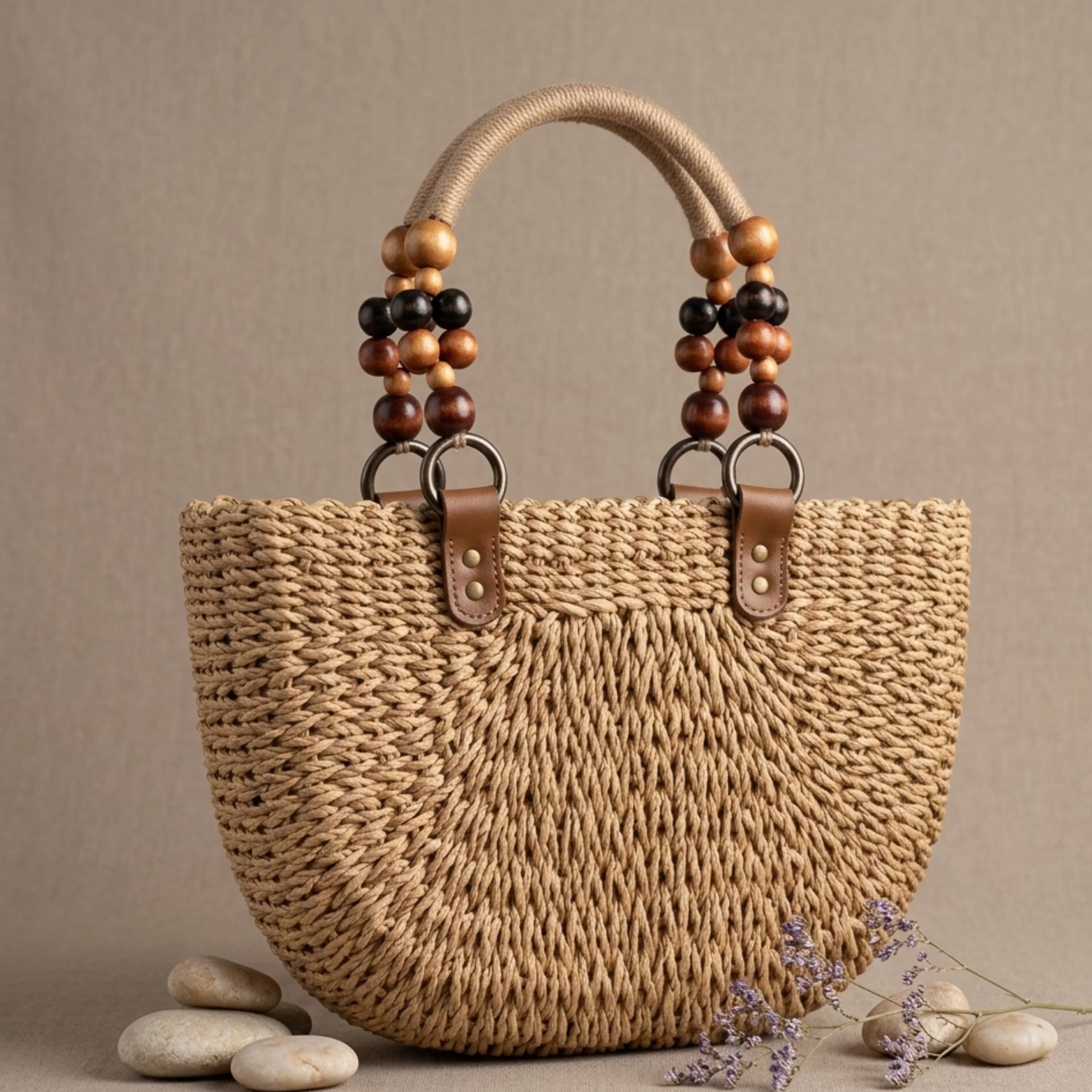 Versatile Bohemian Straw Woven Handbag - Sustainable Bag - Image 3