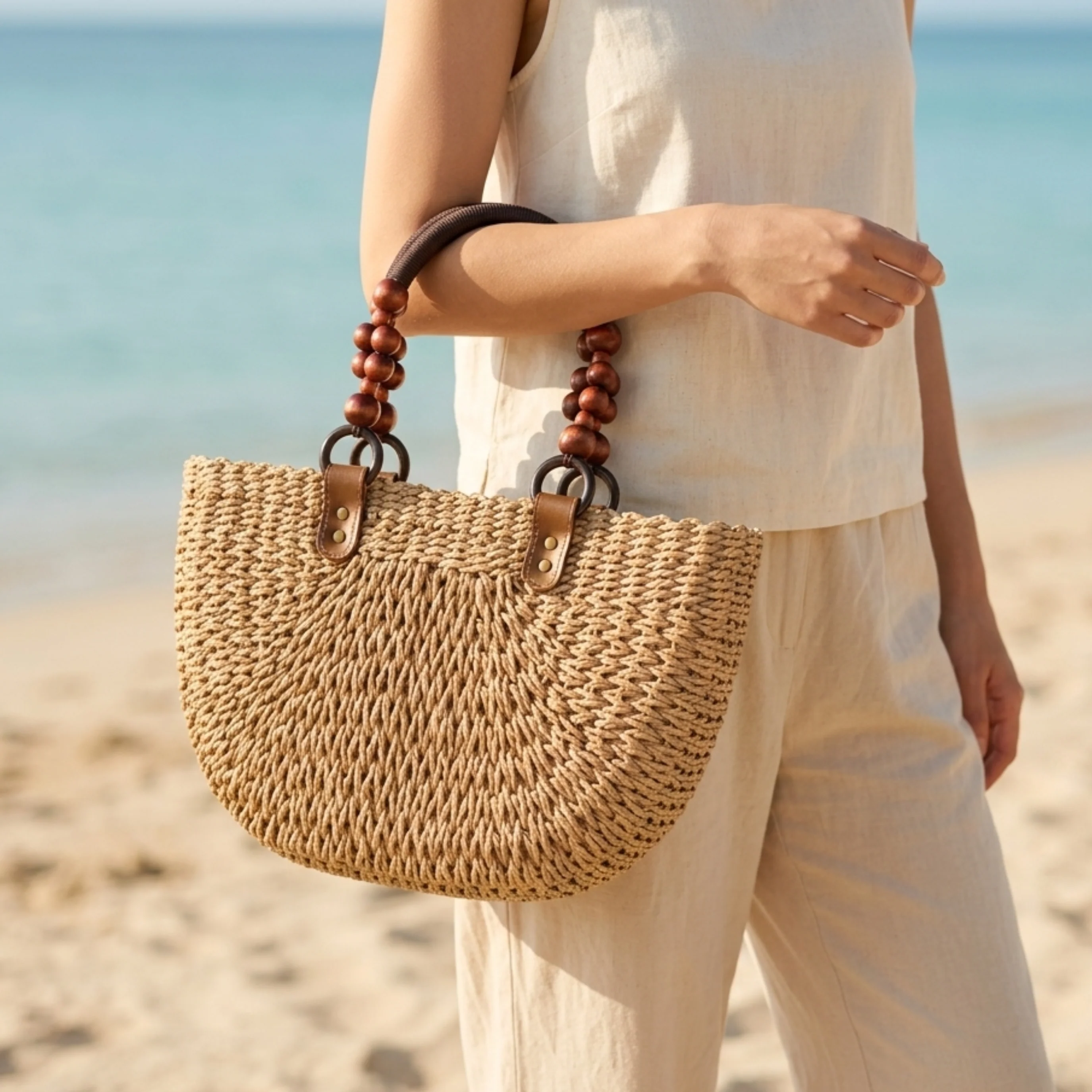 Versatile Bohemian Straw Woven Handbag - Sustainable Bag - Image 4