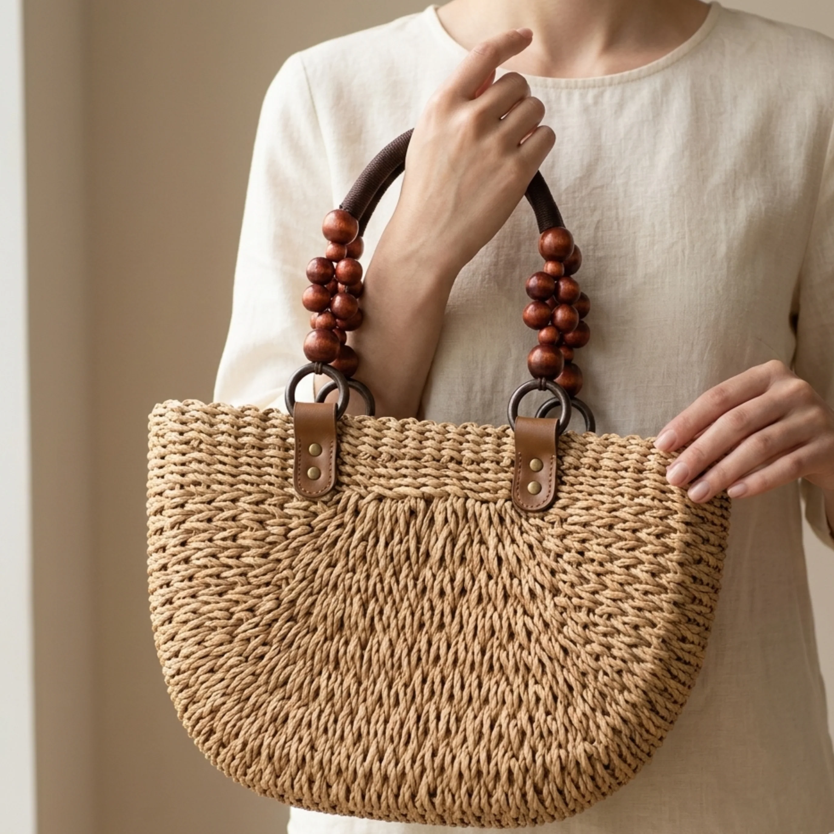 Versatile Bohemian Straw Woven Handbag - Sustainable Bag - Image 5