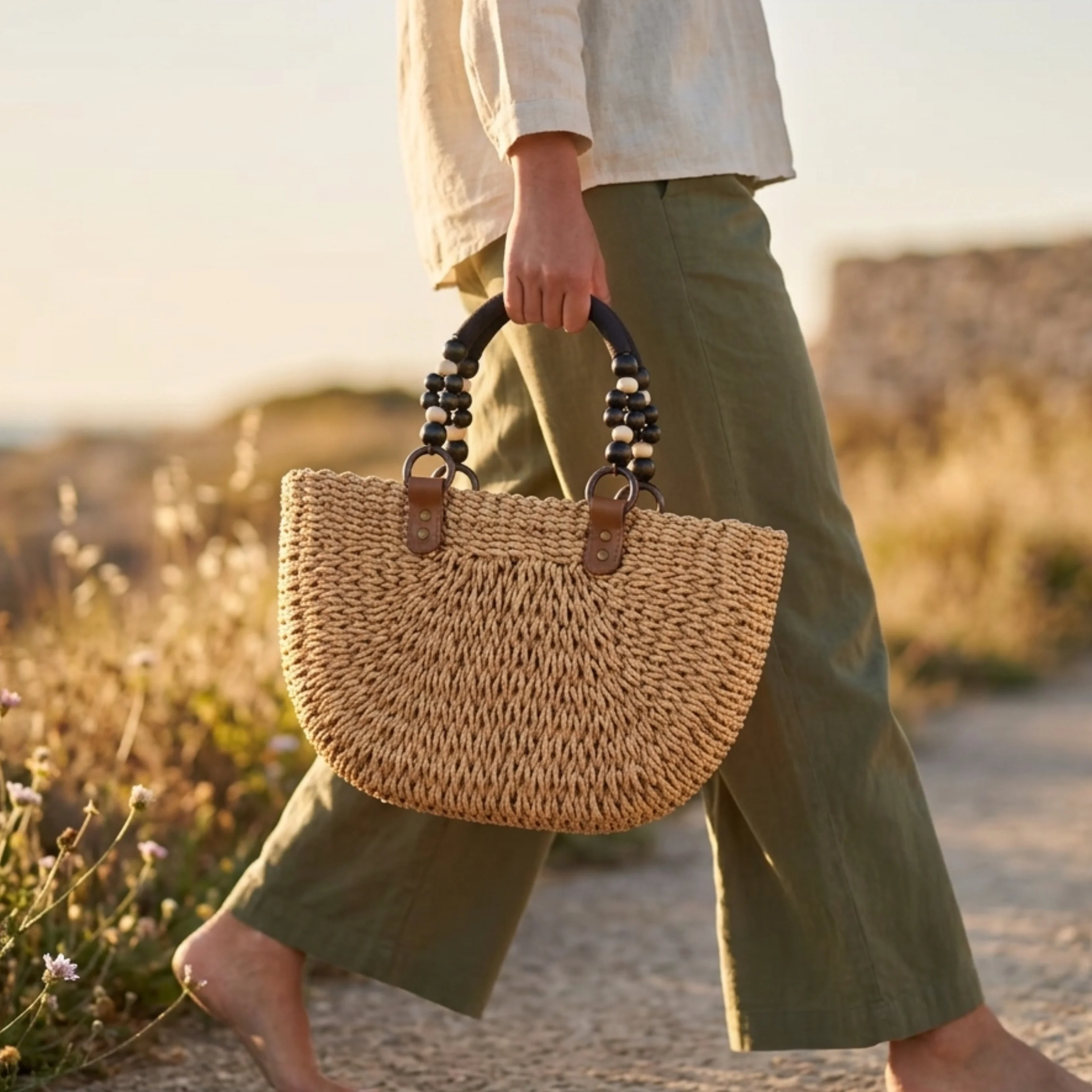 Versatile Bohemian Straw Woven Handbag - Sustainable Bag - Image 6
