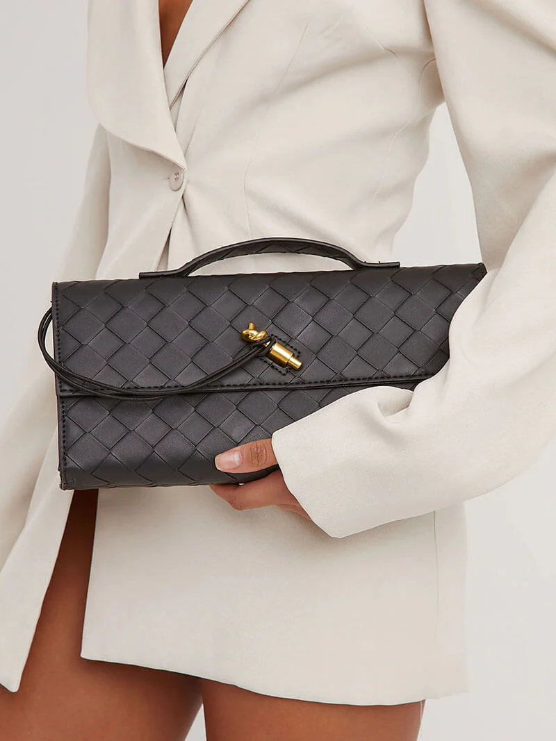 Chic Woven Vegan Leather Clutch - Image 15