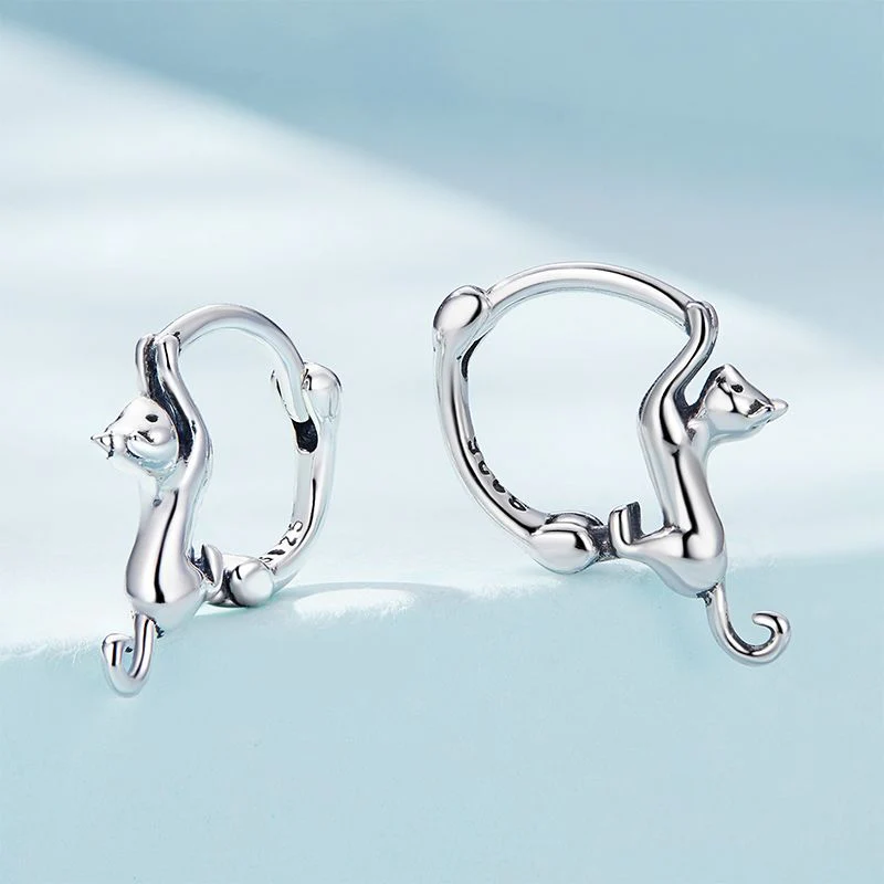 Whisker Charm 925 Sterling Silver Cat Stud Earrings