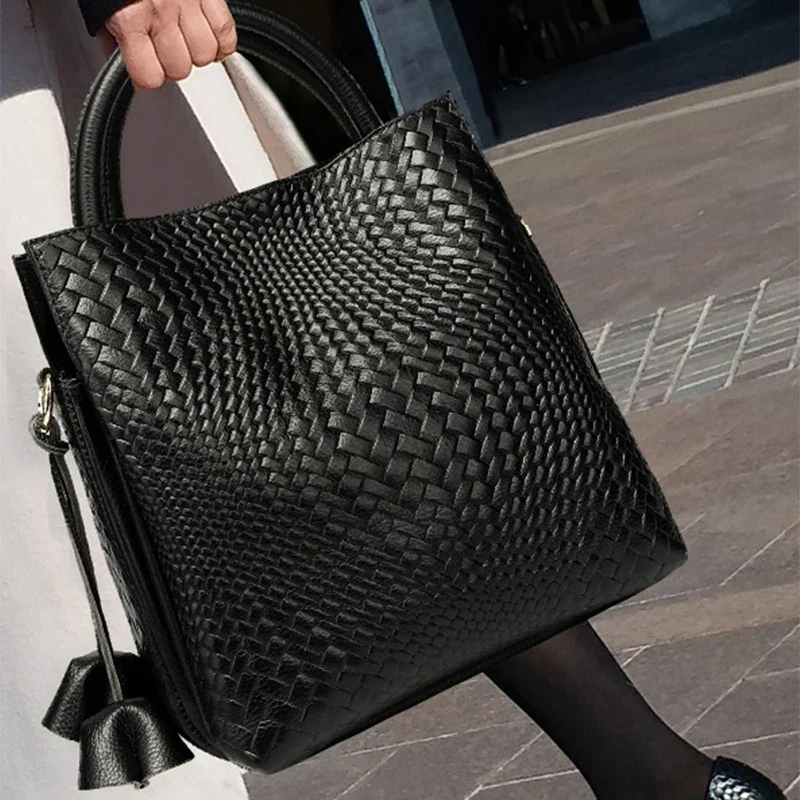 Woven Leather Bucket Bag - Image 5